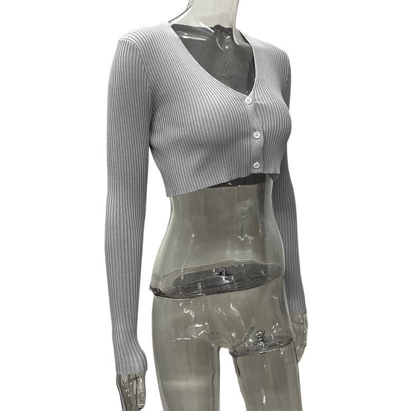 Solid Color Sexy Women's Cardigan Sweater Crop Long-Sleeved Knitting Shirt Tops For Women 14