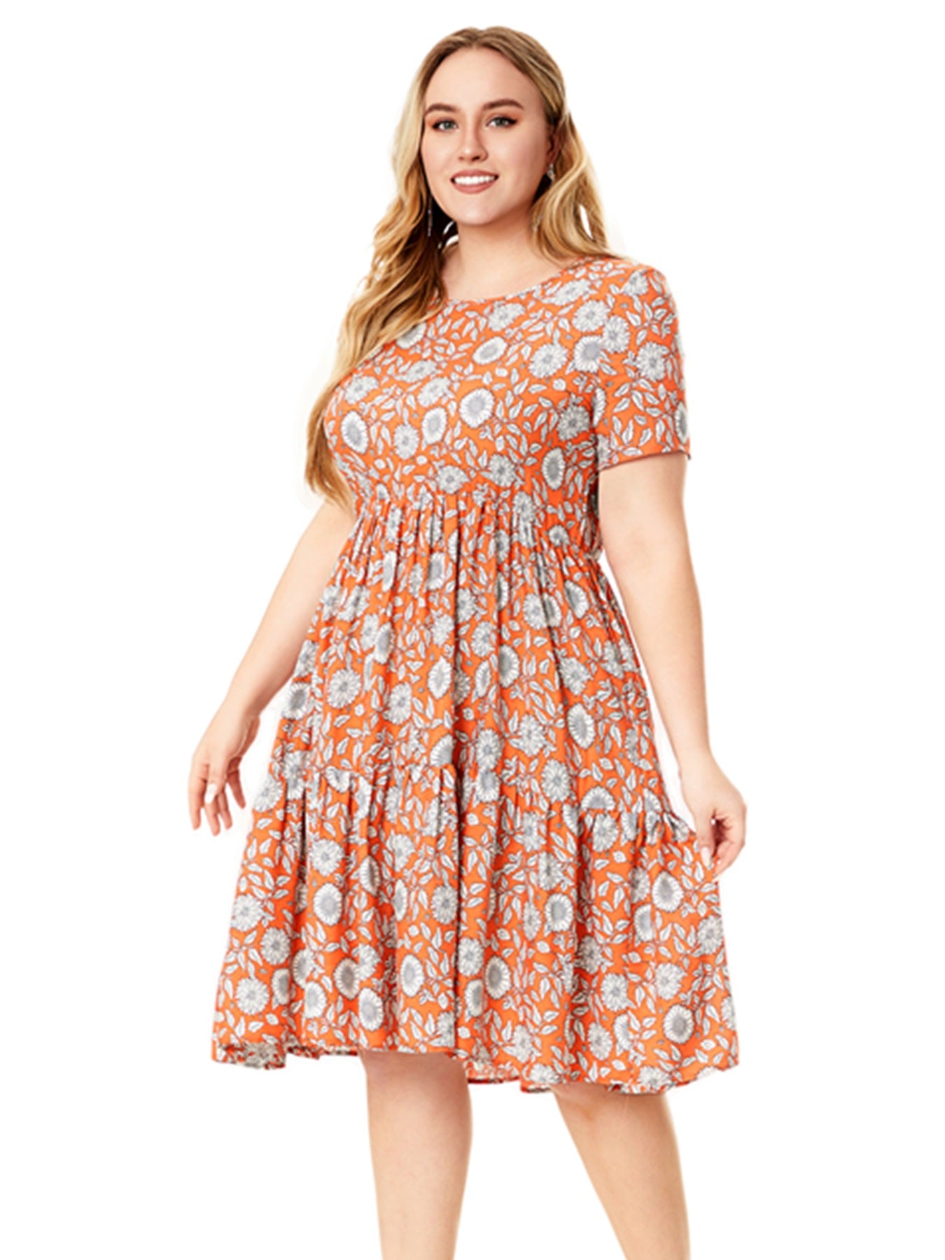 Plus Size Women Summer Round Neck Short Sleeve Printed Dress 5
