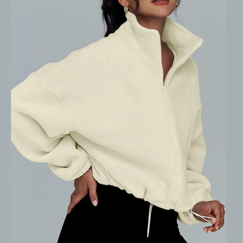 Women's Spring Loose Stand Collar Zipper Top 23