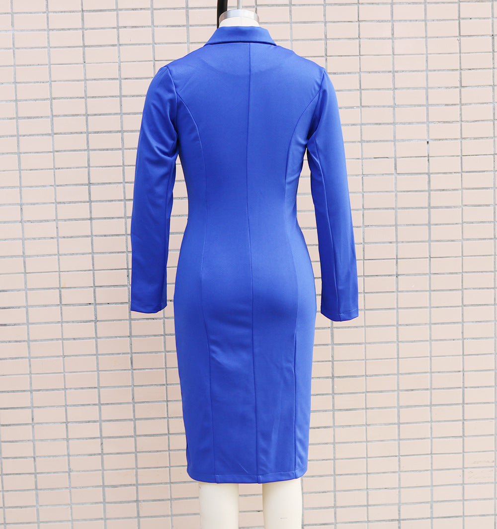 Women Autumn and Winter Long Sleeve Double Breasted Blazer Dress 26