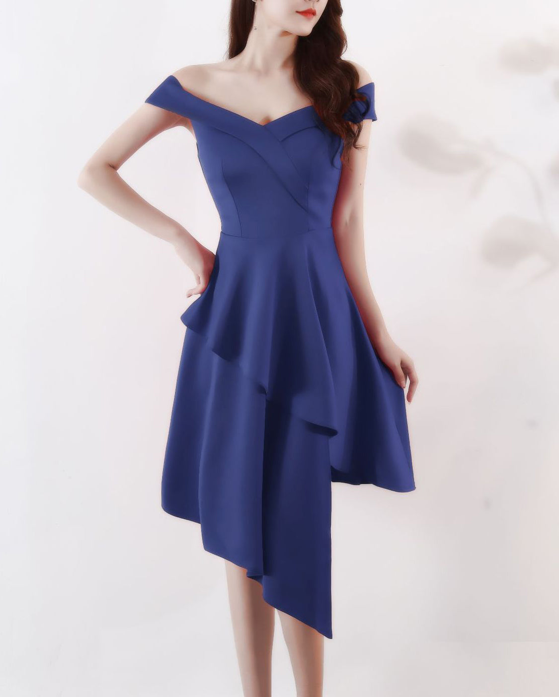 Evening Dress Winter Short Formal Party Dress Women'S Fashion Off Shoulder Solid Irregular Bridesmaid Dress 6