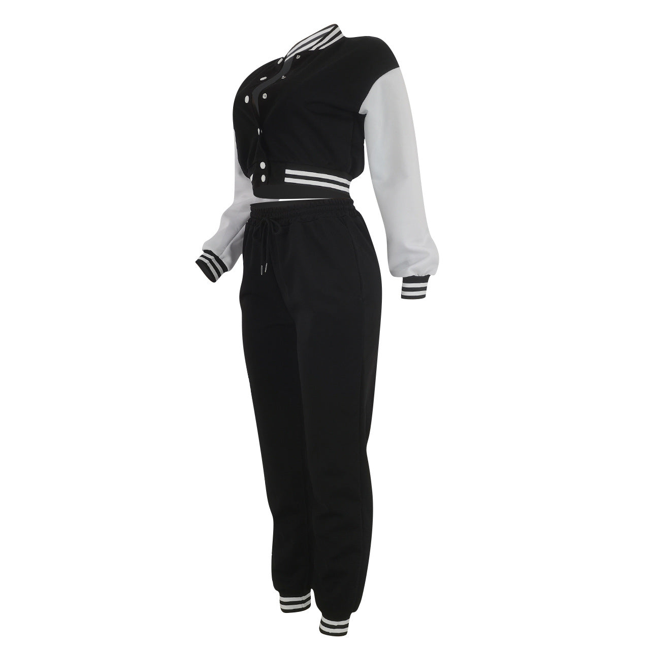 Women's Fashion Patchwork Single Breasted Baseball Jacket pants Two-Piece Suit 9