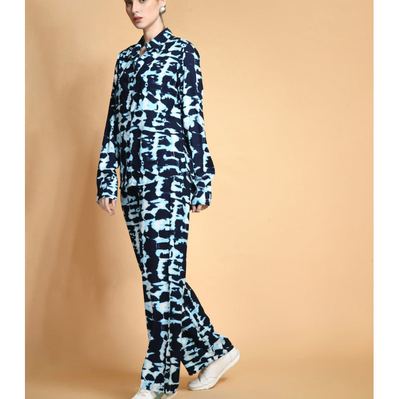 Women Tie Dye Printed Long Sleeve Shirt and Pant Two Piece Set 4