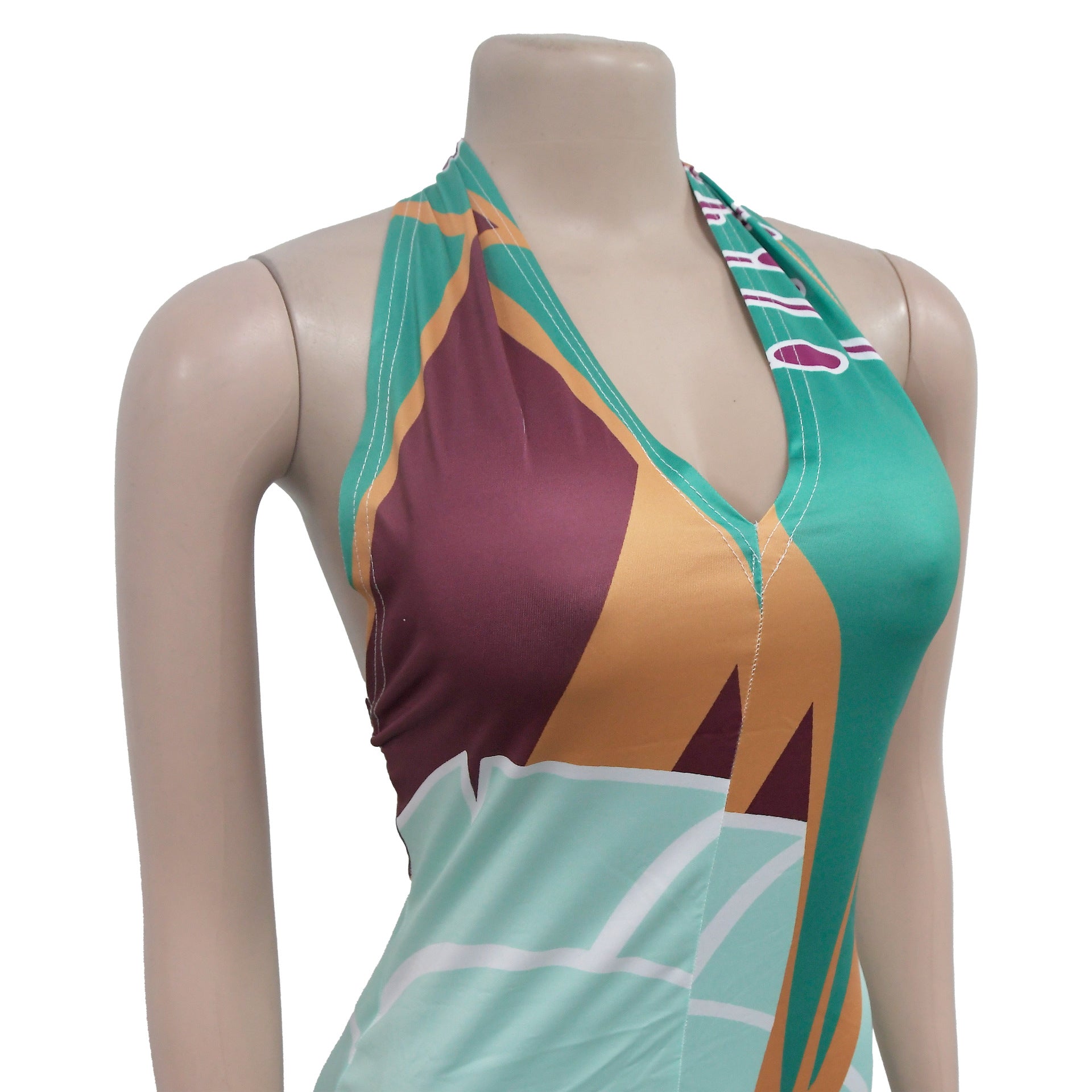 Fashionable Women's Sexy Printed Sleeveless Low Back Maxi Dress 13