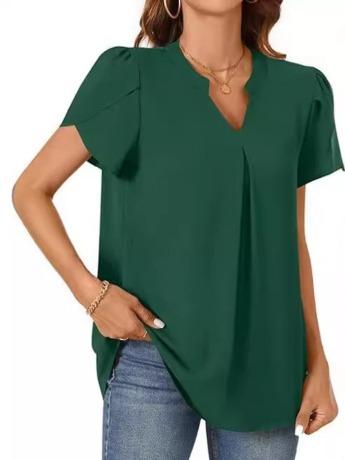 Women summer v-neck petal sleeve shirt 10