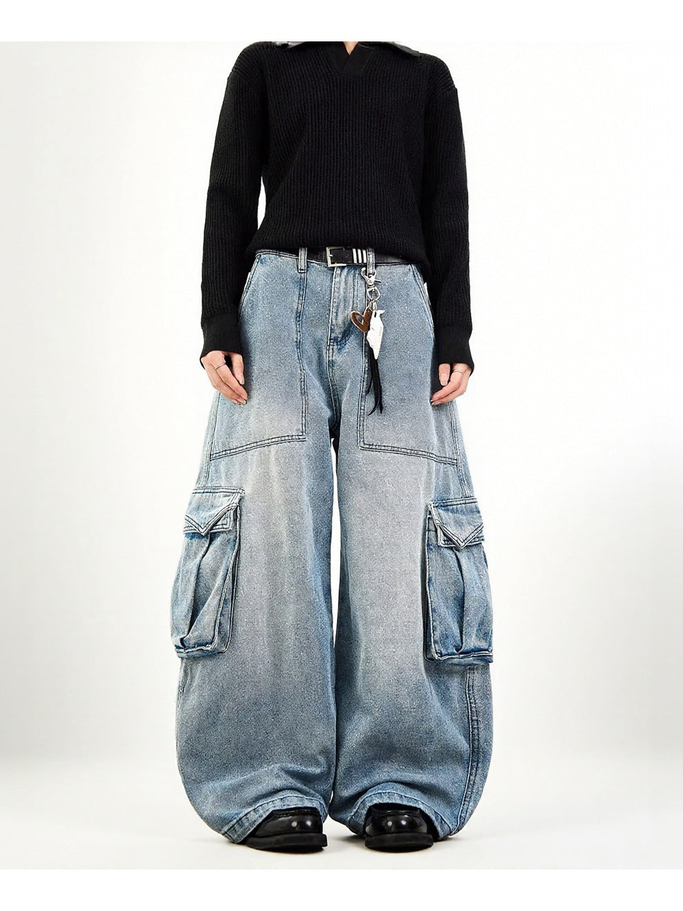 Plus-Size Women American Blue Cargo Denim Wide-Leg Pants 7