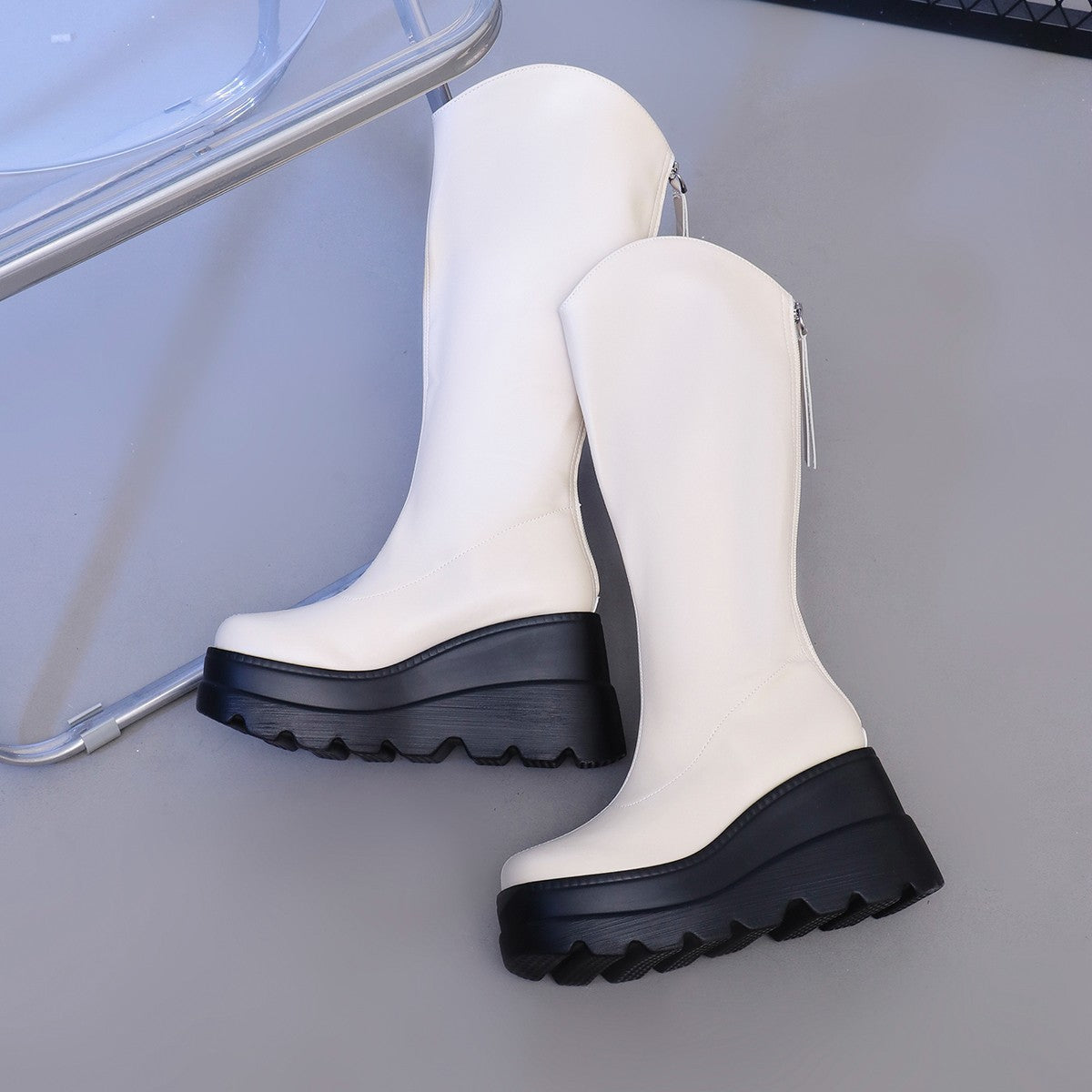 Plus Size High Slim Fit Long Boots Women Thick Sole High Boots 5