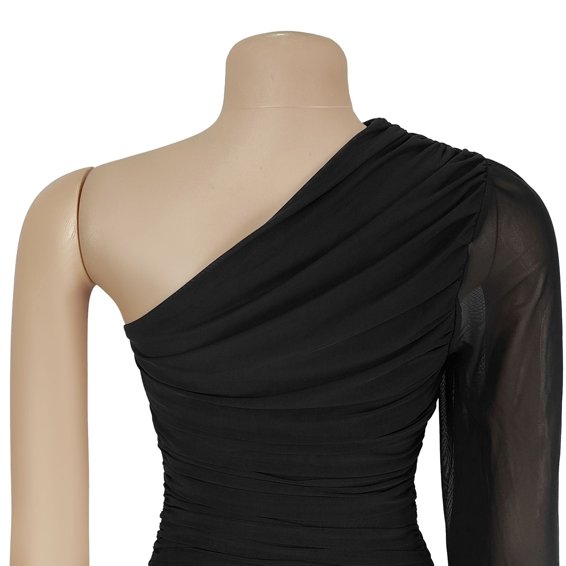 Women Sexy Slash Shoulder Mesh Dress 14