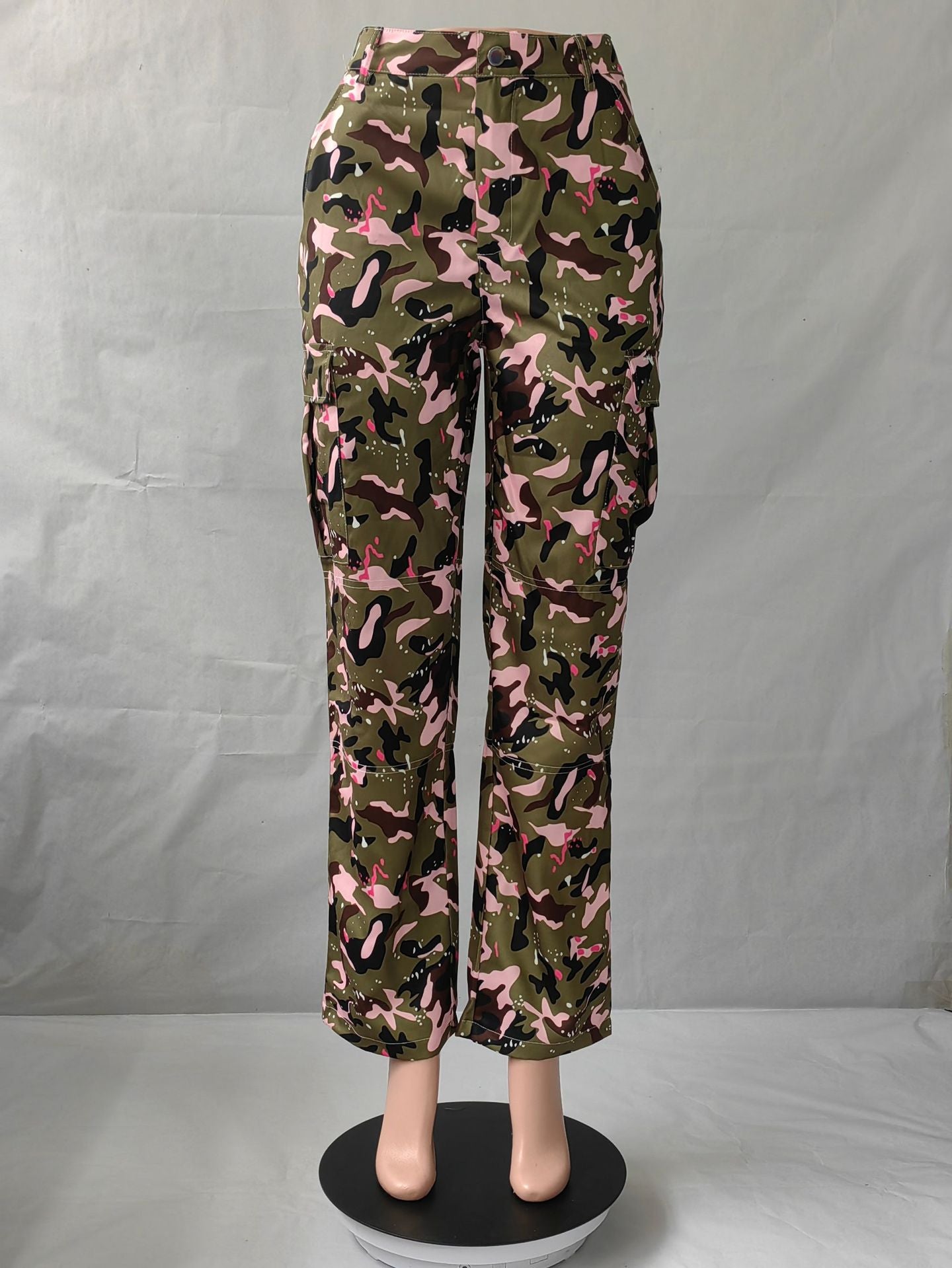 Women's Fashion High Waist Camo Pocket Multicolor Pants 9