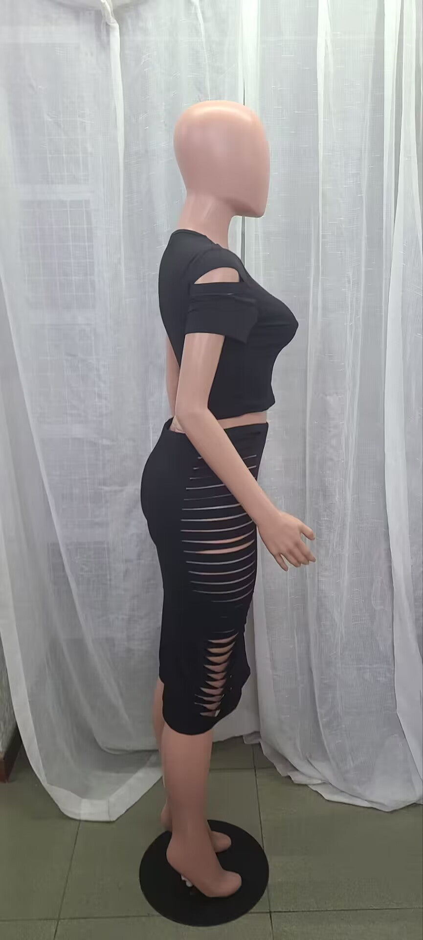 Women's Print Short Sleeve Top Tight Fitting Midi Skirt Two Piece Set 6