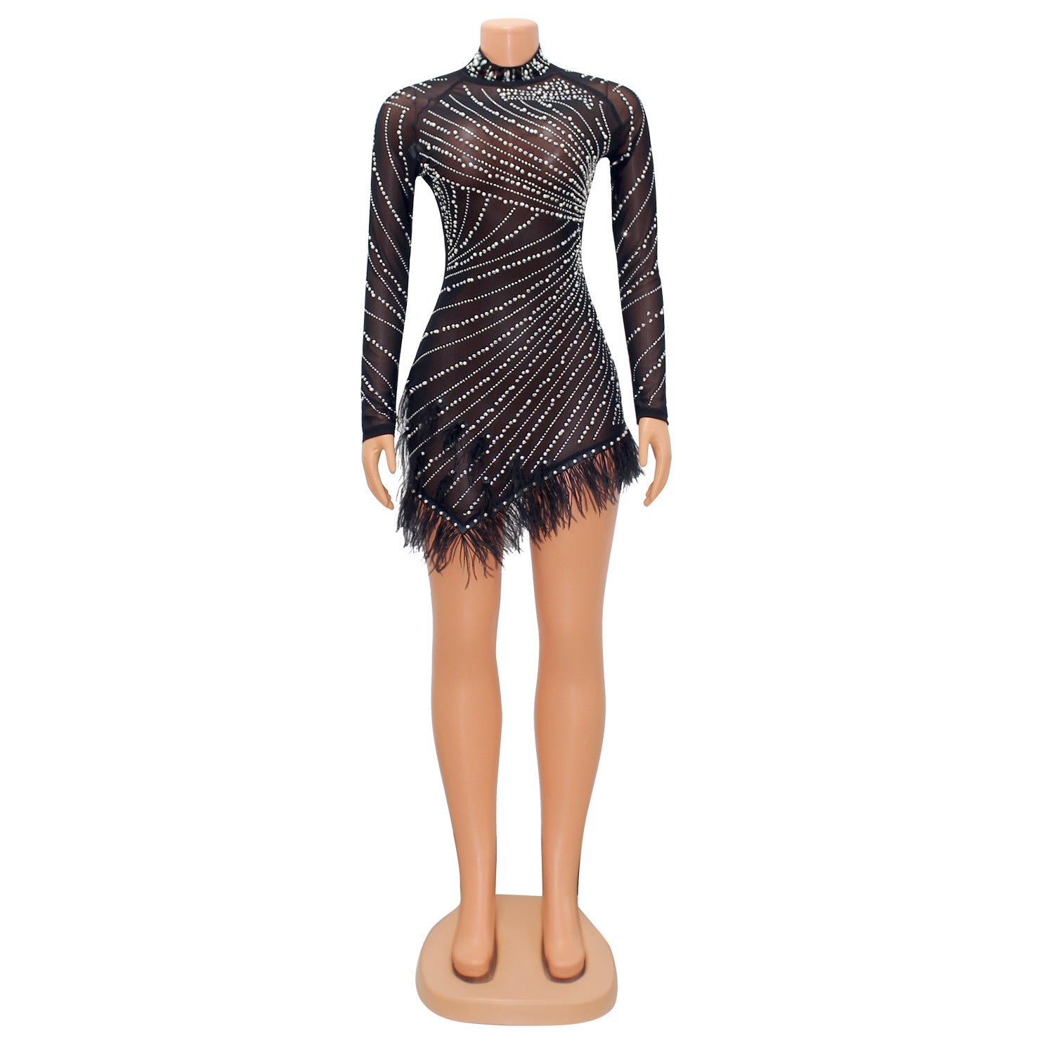women's fashion sexy beaded dress with feather 18