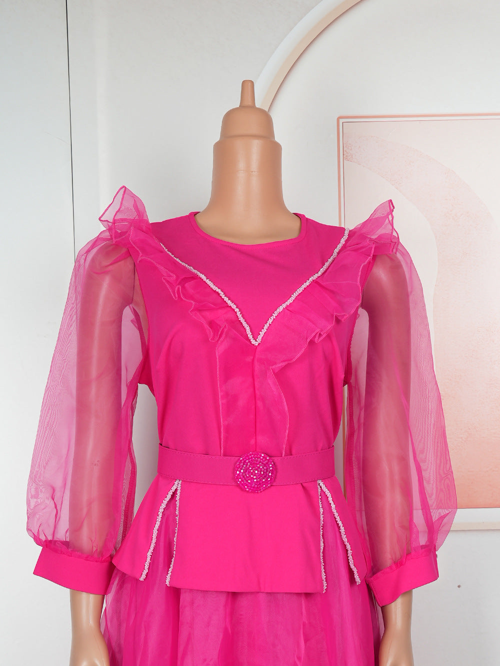 Plus-Size African Women Career Elegant Dress with Belt 20