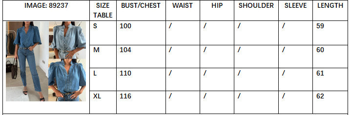 Women Spring/Autumn Casual Lantern Sleeve V-Neck Denim Shirt 10