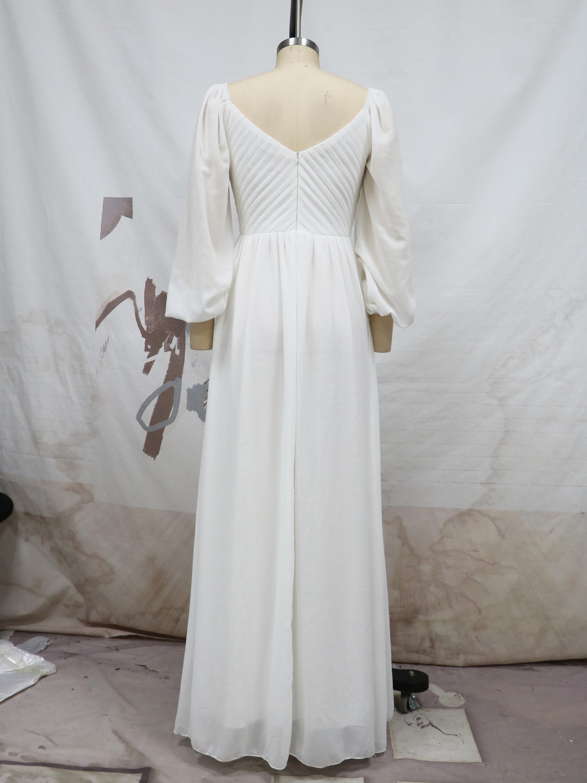 Women's Chiffon Long Sleeve Swing Dress Pressed Pleated Slim Fit Off Shoulder Formal Party Dress 11