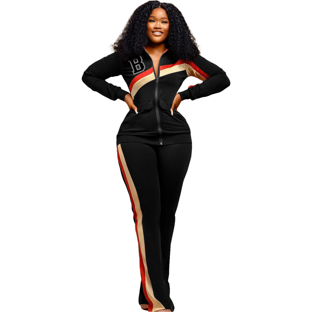 Women'S Sports Casual Fashion Two Piece Pocket Sportwear Pants Set Tracksuit 3