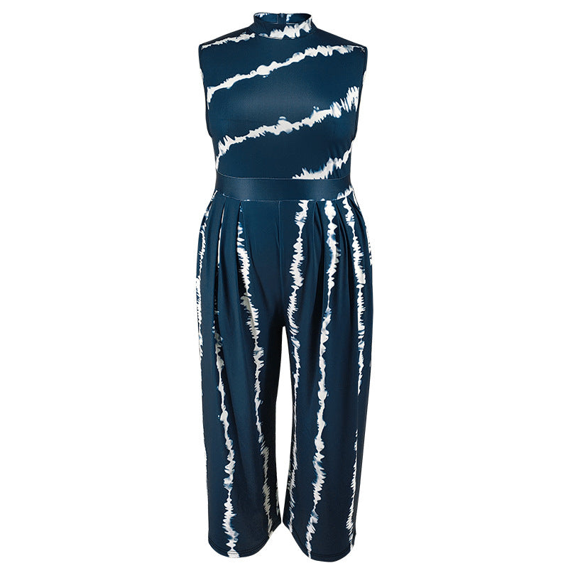 Plus Size Women Sleeveless Stand Collar Jumpsuit 9