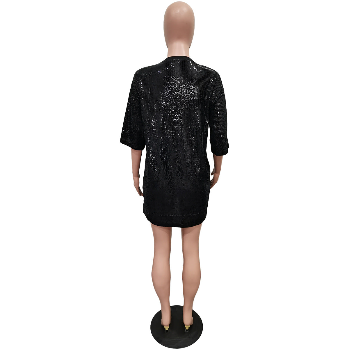 Women'S Spring Round Neck Loose Sequined Letter Casual Dress 8