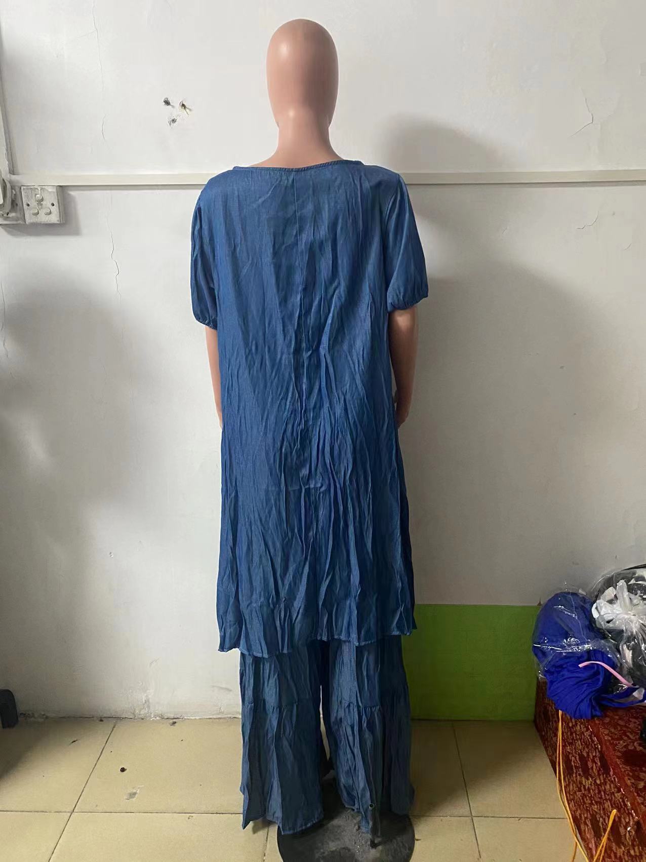 Women Top and wide-leg pants Solid two-piece set 10