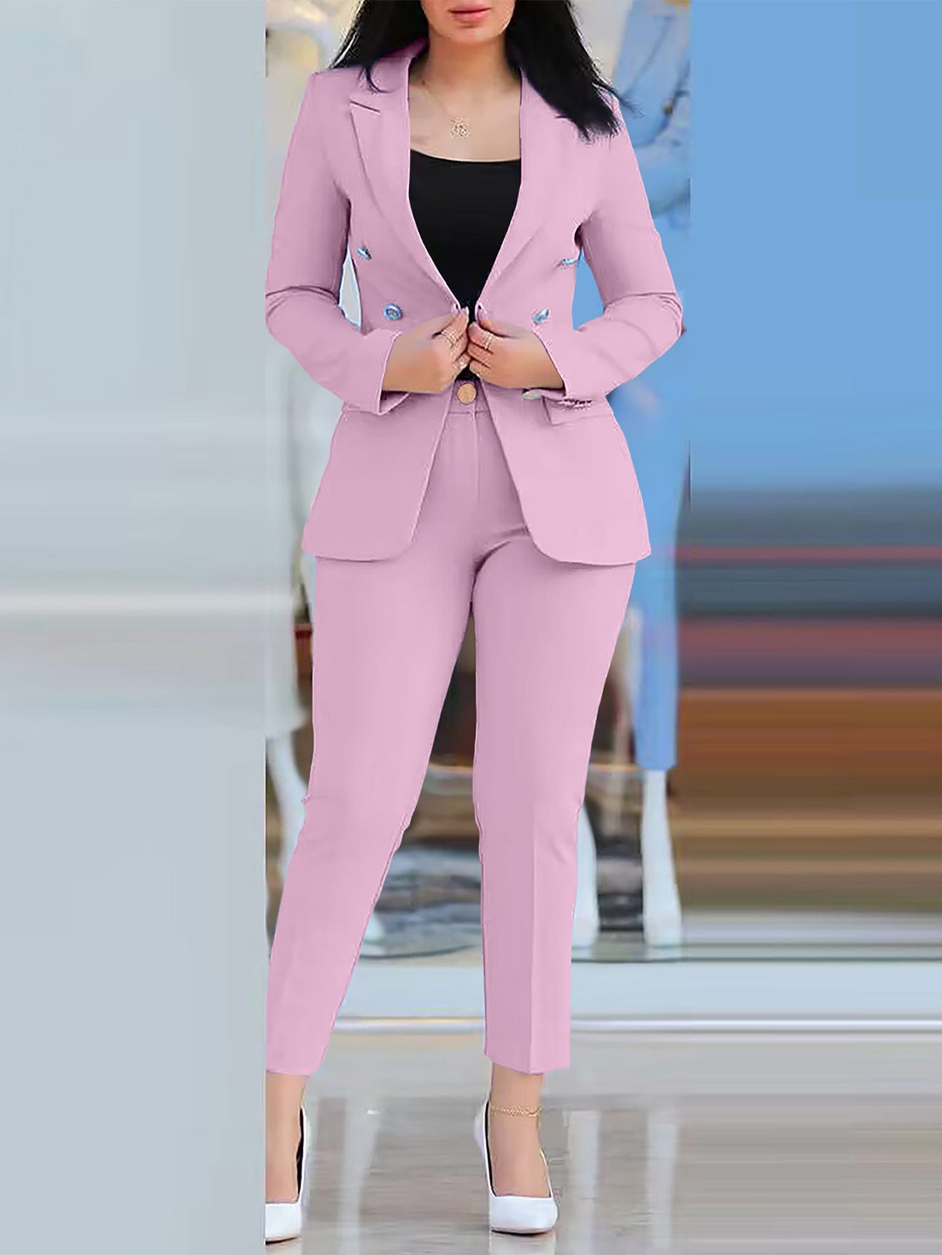 Casual Fashion Business Two Piece Blazer Pants Solid  Women's Suit 20