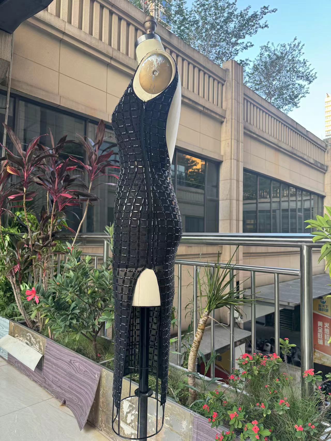 Sexy Rhinestone Bead V-Neck Low Back Bodycon Night Club Dress 4