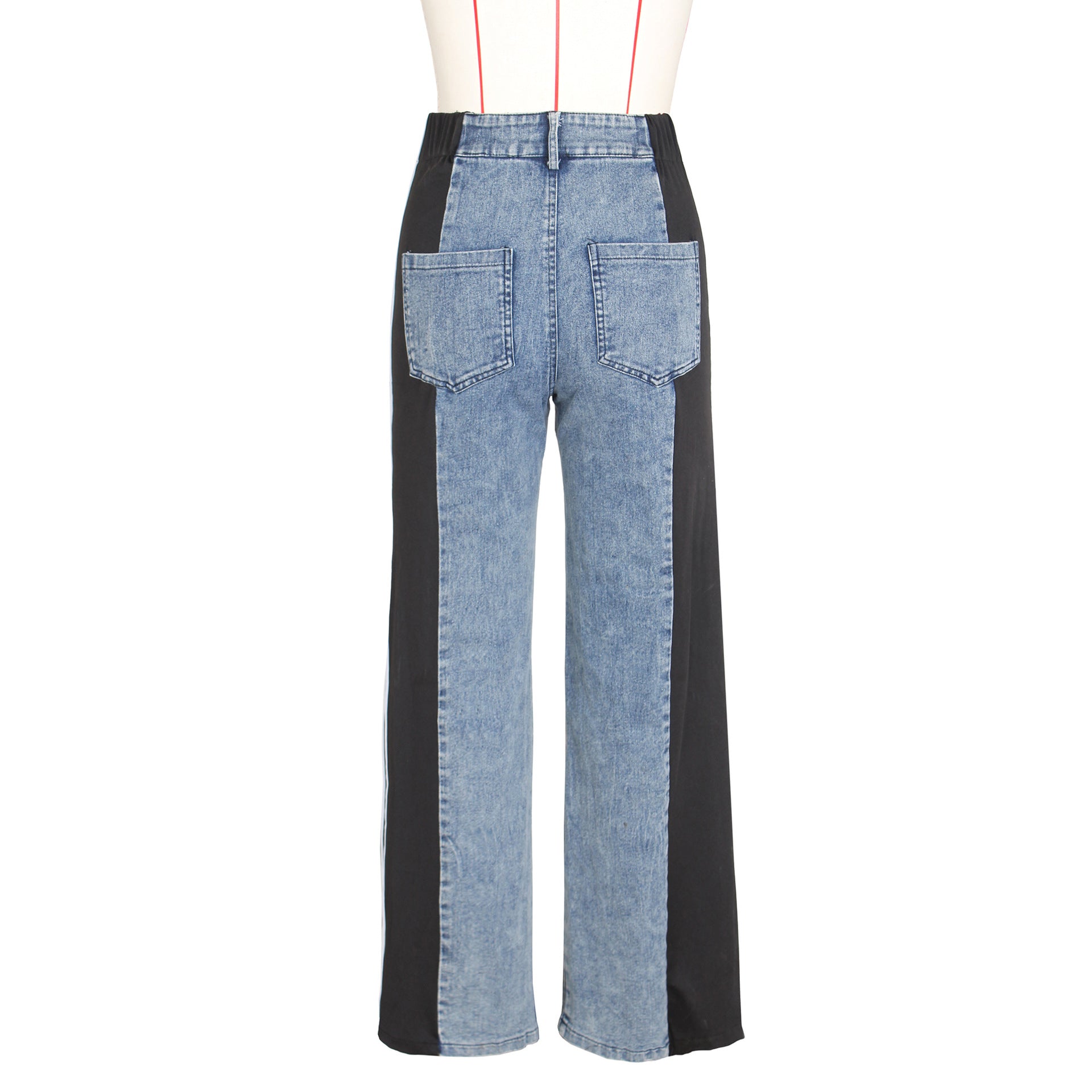 Summer Fashion Patchwork Three Stripes Wide Leg Denim Pants Women's Casual High Waist Stretch Straight Jeans 22