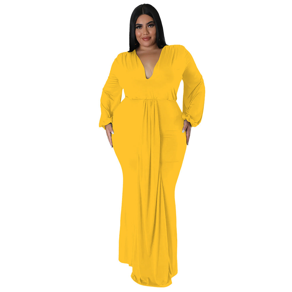 Fall Fashion Plus Size Women's Sexy Nightclub Dress Irregular V-Neck Dress 26