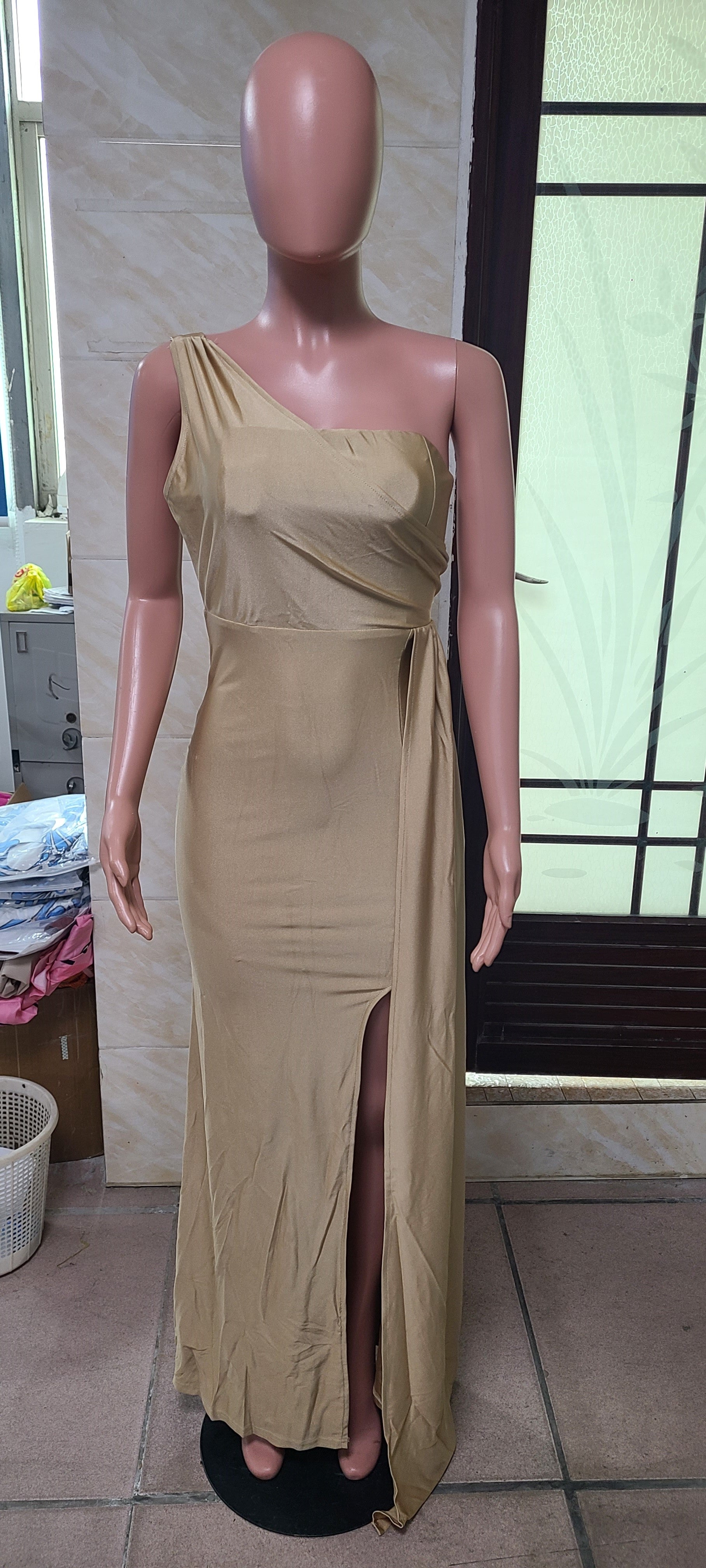 Women's Sleeveless One-Shoulder Sexy High Waist Split Evening Dress 8