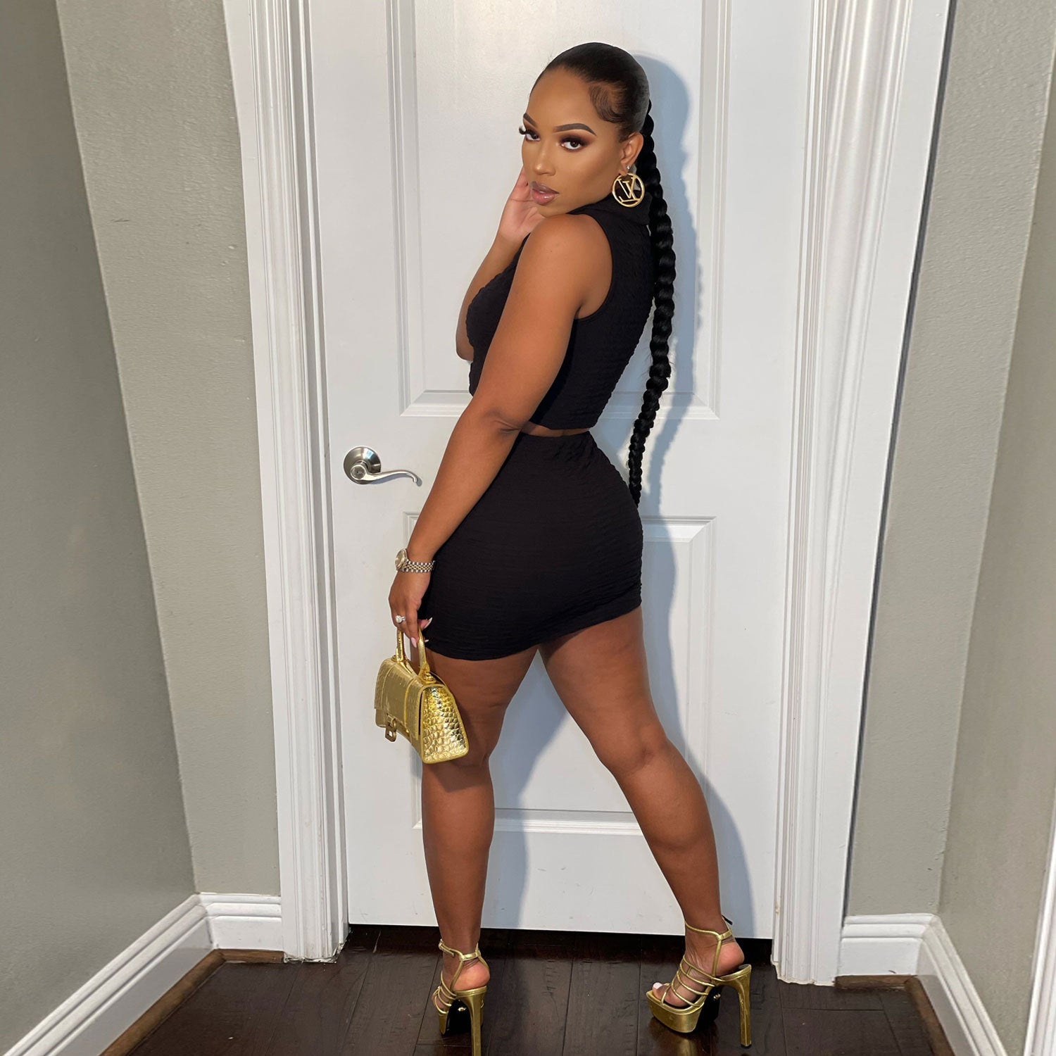 Women Sexy Solid Sleeveless Shirt Slim Nightclub Skirt Two Piece Set 5