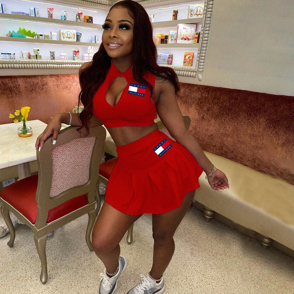 Printed Vest Pleated Skirt Sporty Two-Piece Set 4