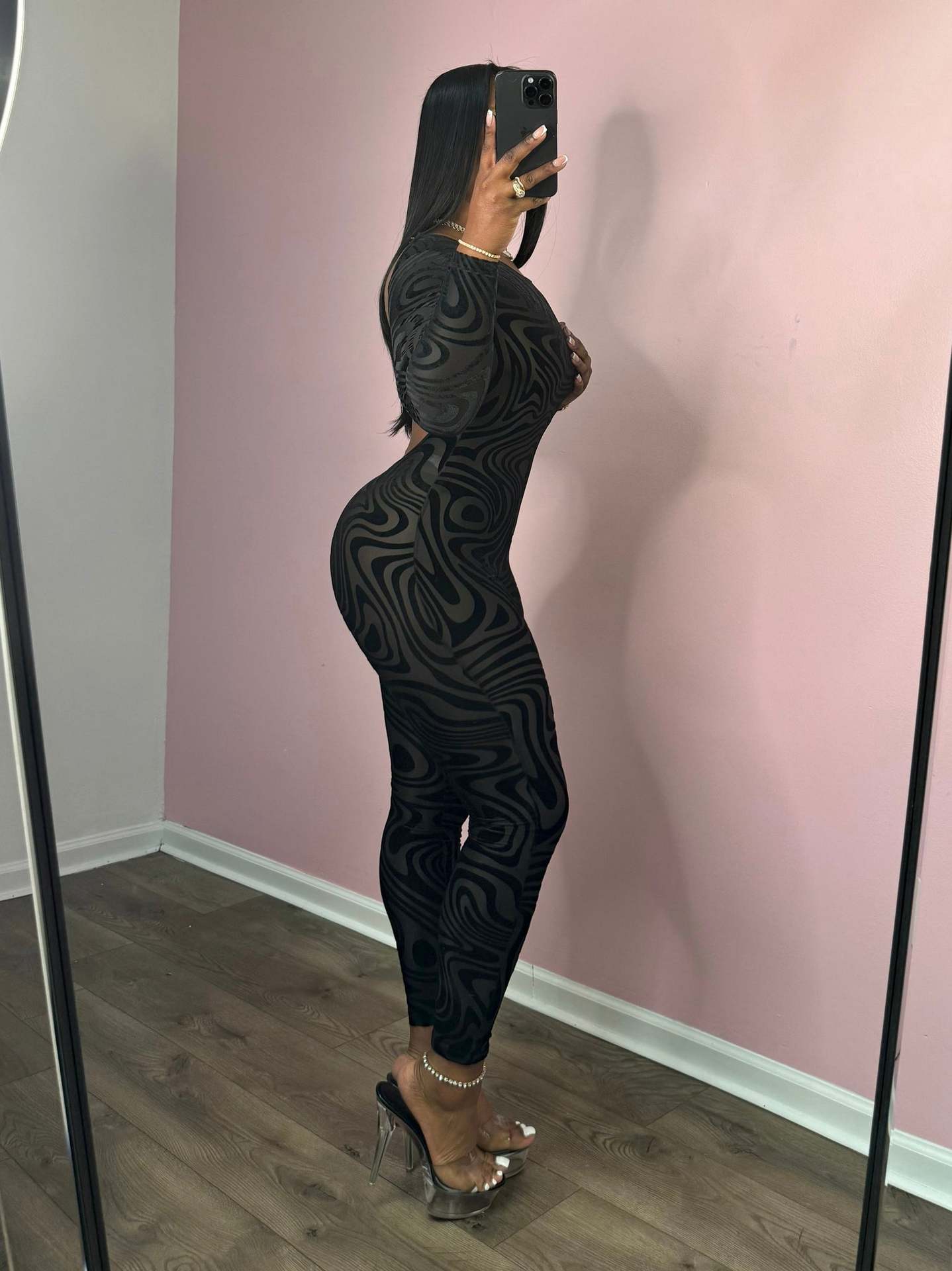 Women's Autumn Winter Printed Sexy Low Back Tight Fitting Jumpsuit 6