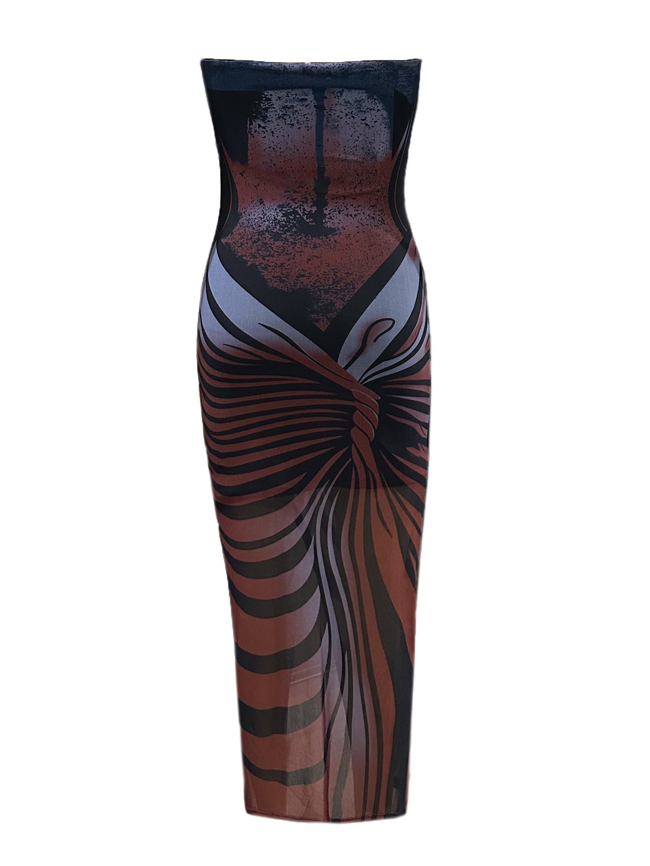 Women mesh printed slit sexy Maxi Dress 10