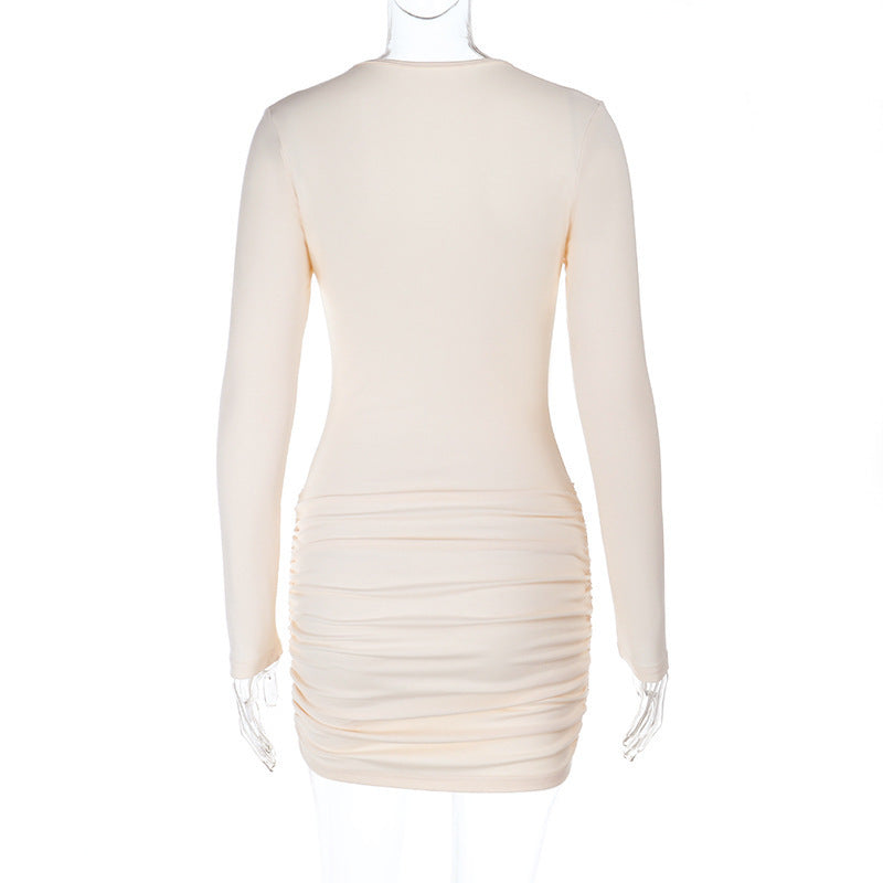 Women autumn/winter solid long-sleeved sexy U-neck bodycon dress 7