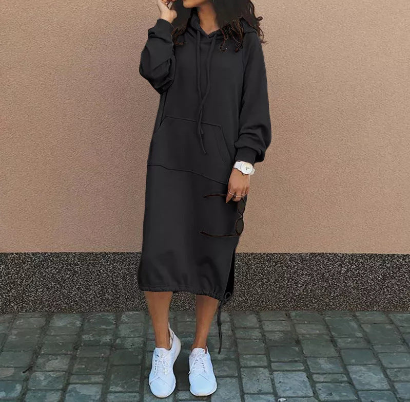 Plus Size Solid Color Long Hoodies Dress 11
