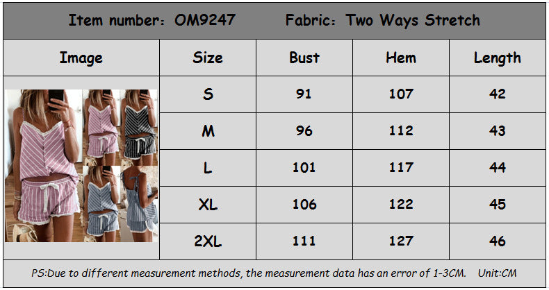 Summer Stripes Printed Strap Pajamas Two-Piece Home Clothes Set 21