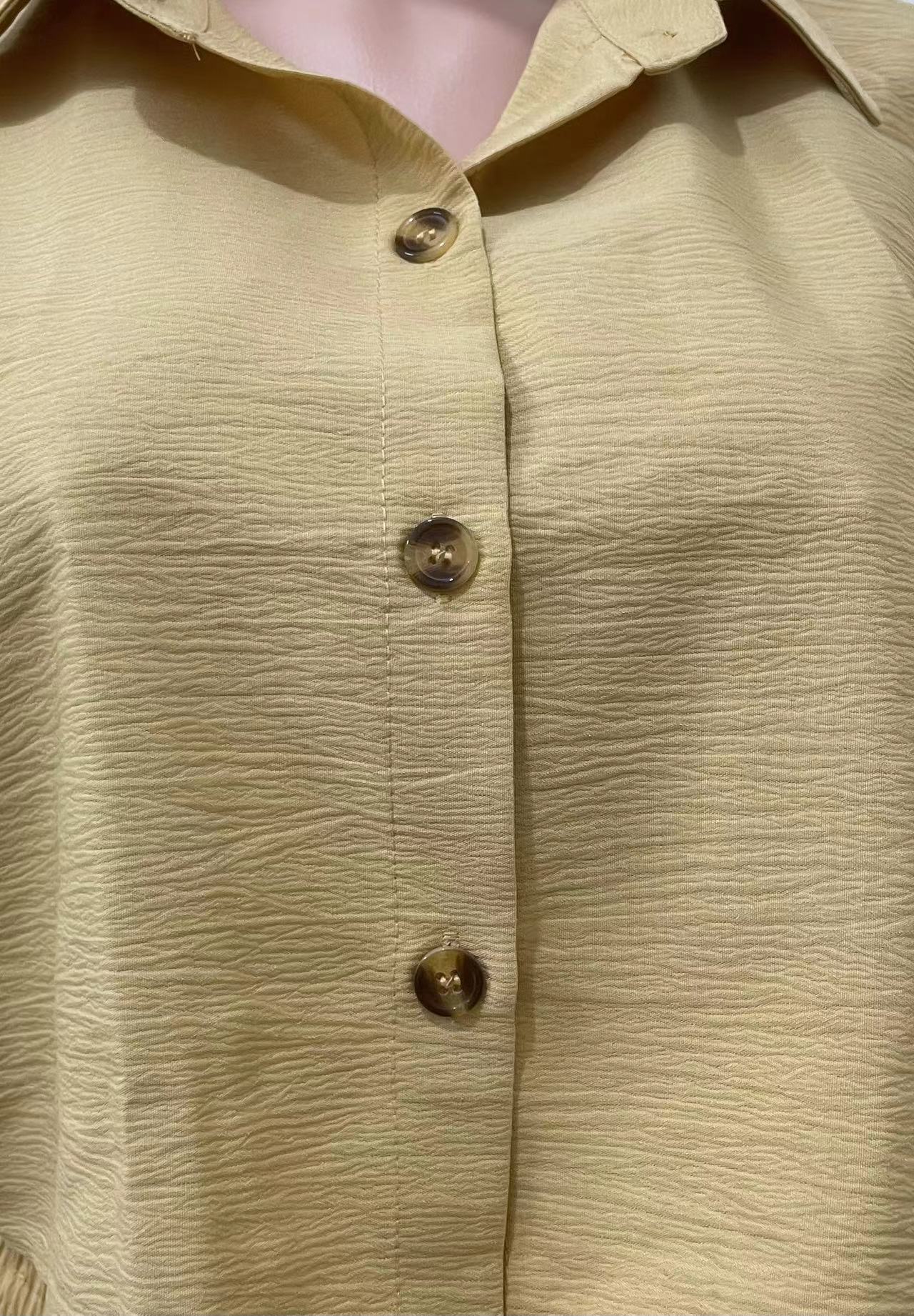 Women turndown collar shirt and nine-point wide-leg pants two-piece set 14