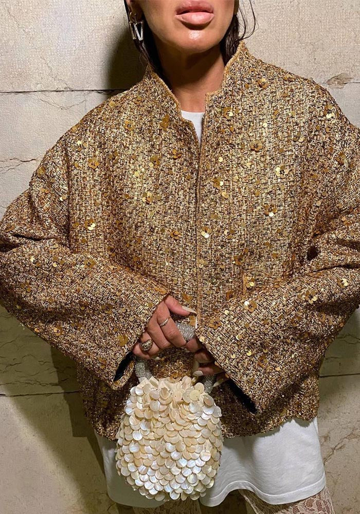 Autumn And Winter Women's Pocket Embroidered Sequined Jacket