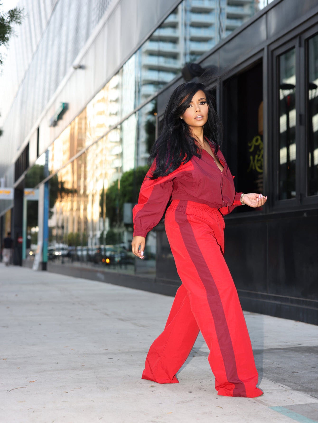 Women Casual Long Sleeve Zipper Turndown Collar Patchwork Pocket Top and Pants Two-Piece Set