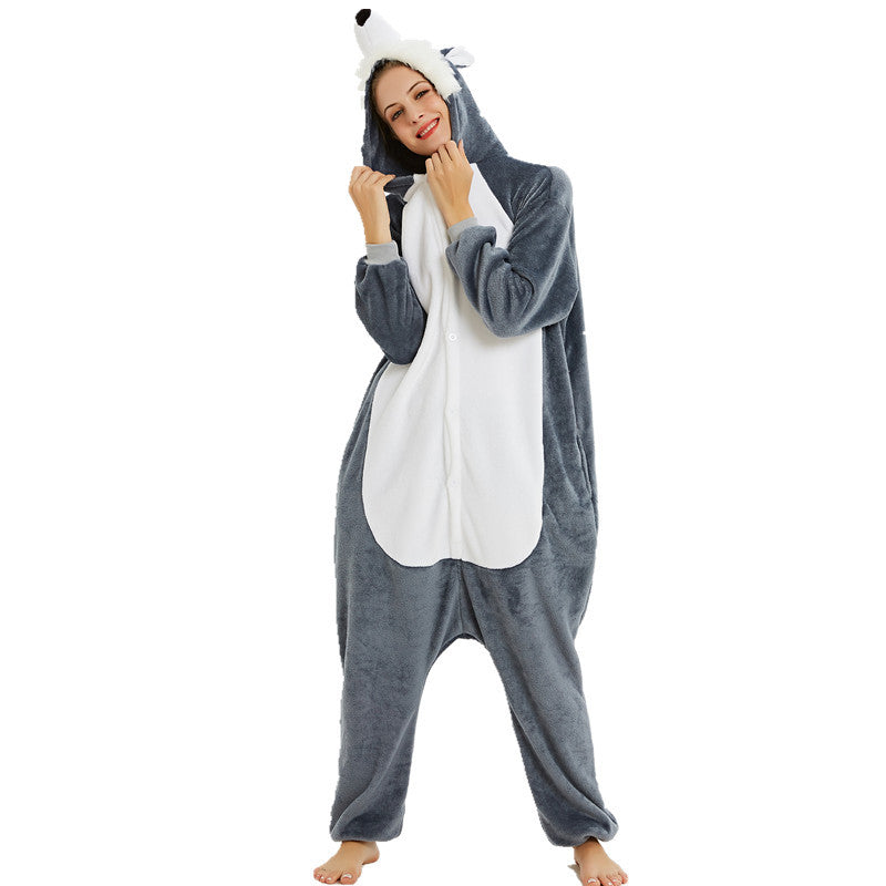 Exclusive flannel parent-child cartoon animal one-piece pajamas 3