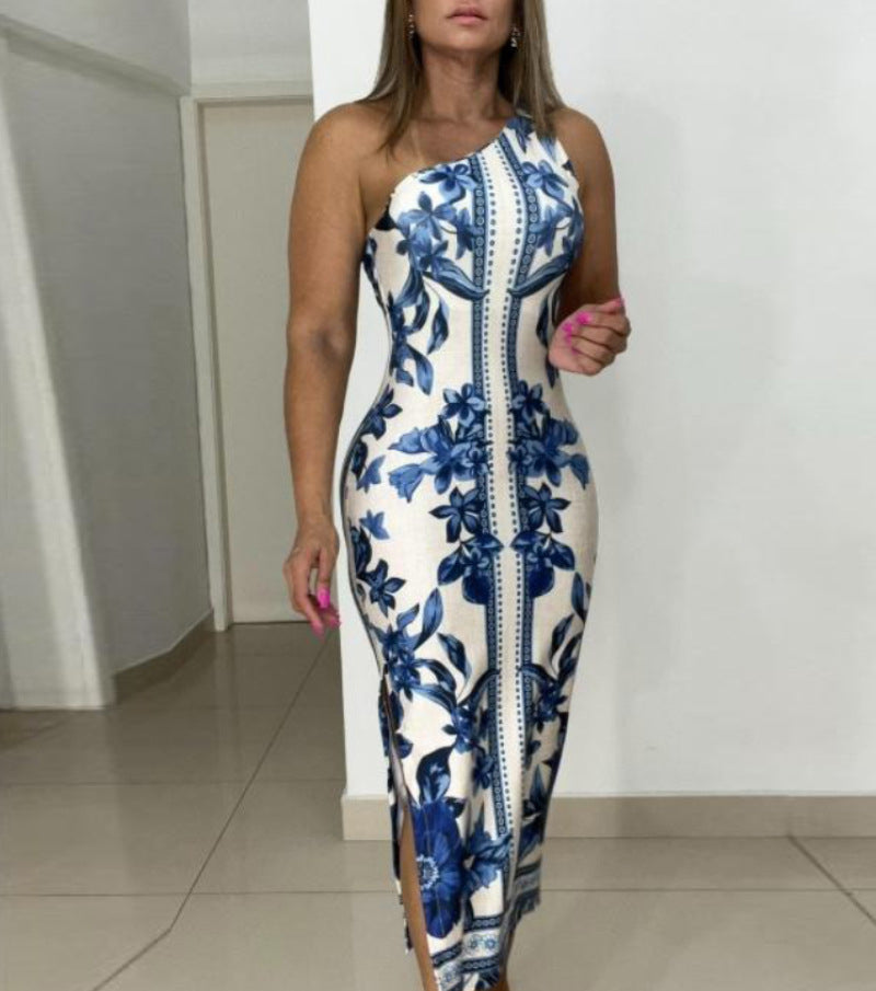 Women Slash Shoulder Print Dress