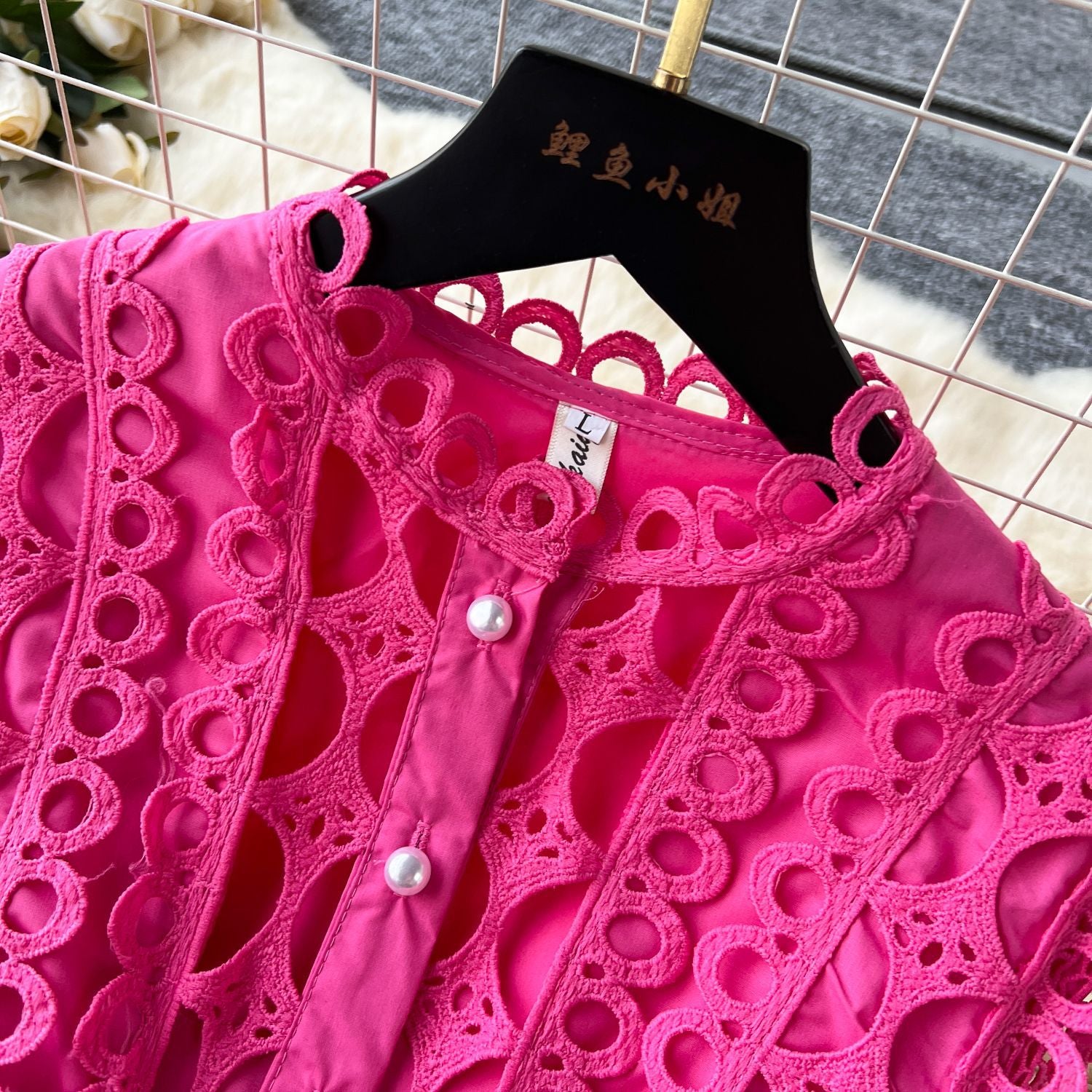 Women Vintage French Elegant Cutout Lace Patchwork Sleeveless Dress 18