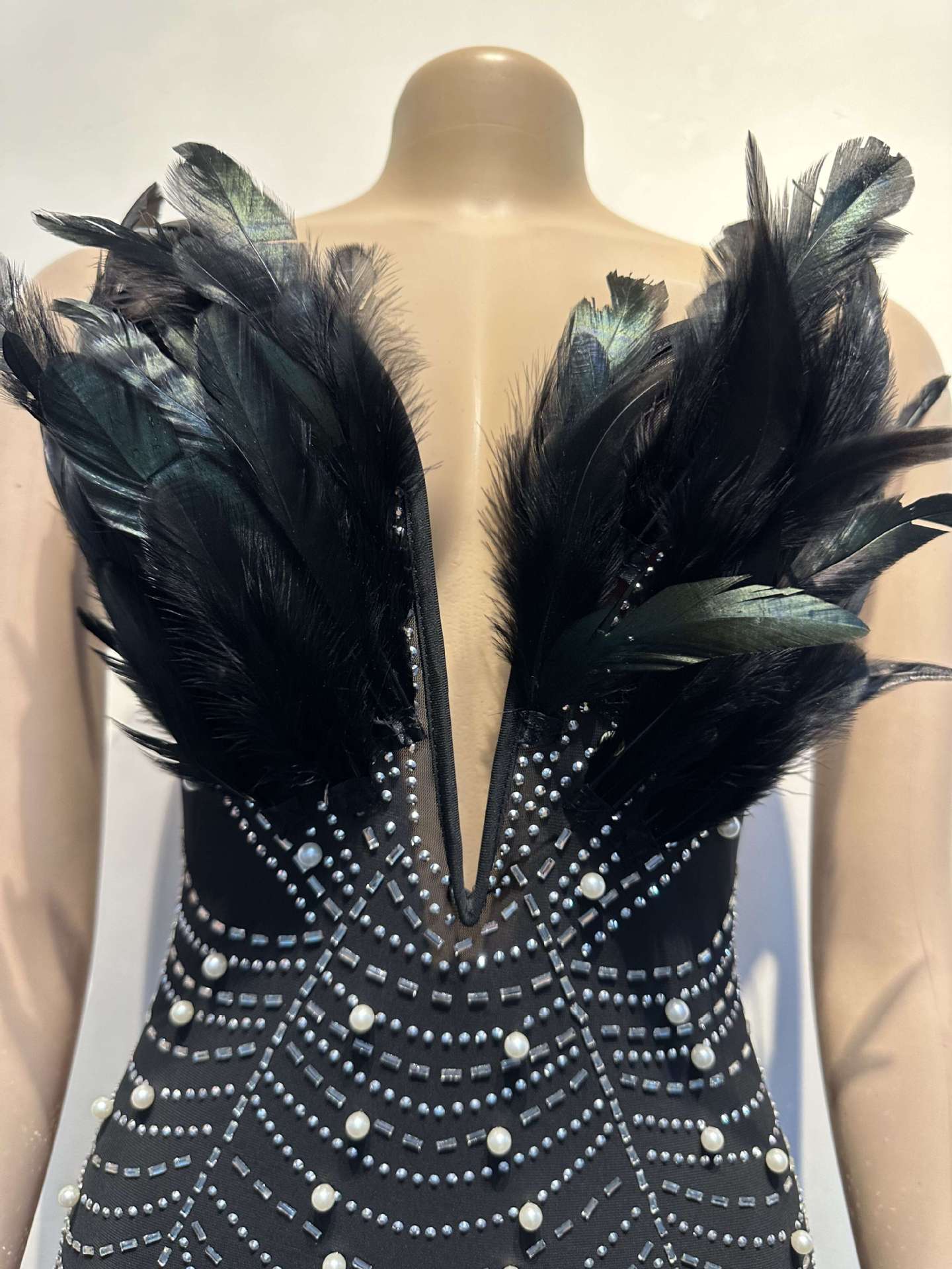 Sexy Feather Beaded Pearl Tight Fitting Bodycon Dress 24