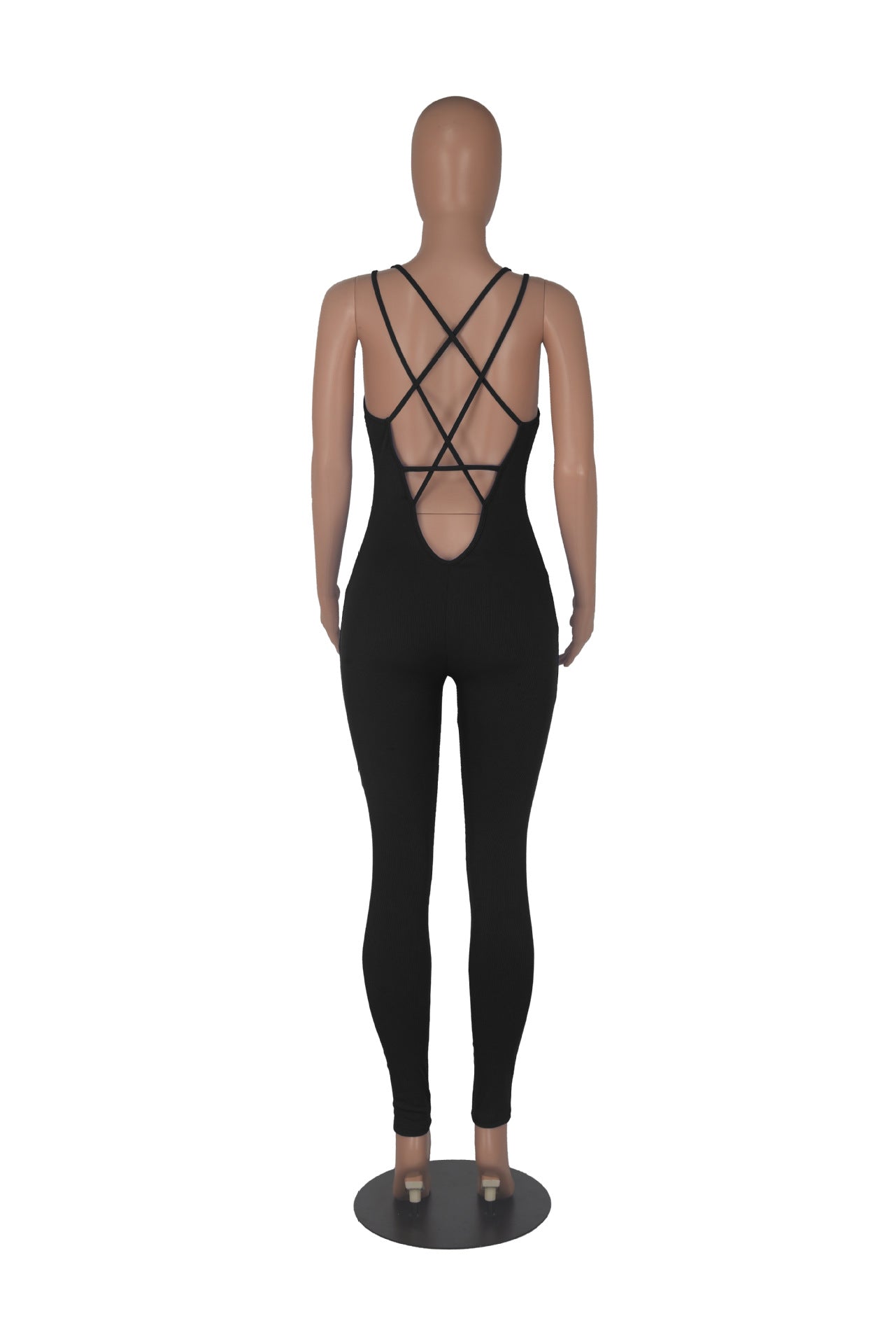 Sleeveless Low Back Slim Waist Bodysuit Solid Color High Waist Tight Fitting Sports Yoga Jumpsuit 16