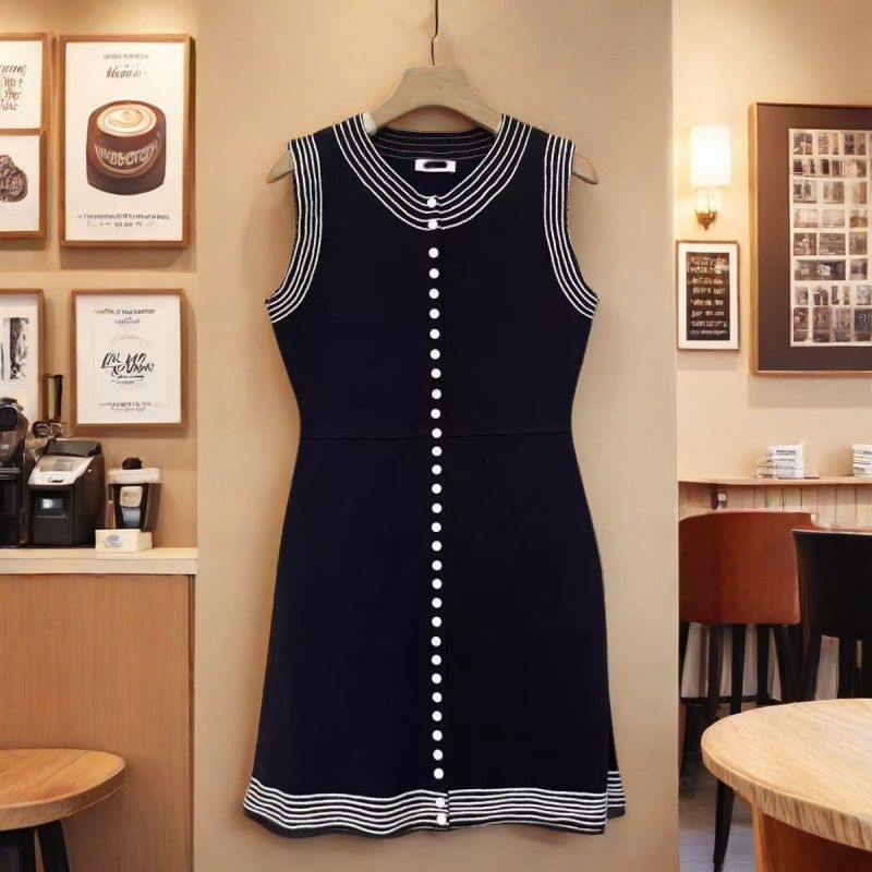 Autumn Button-Down Round Neck Sleeveless Knit Dress 5