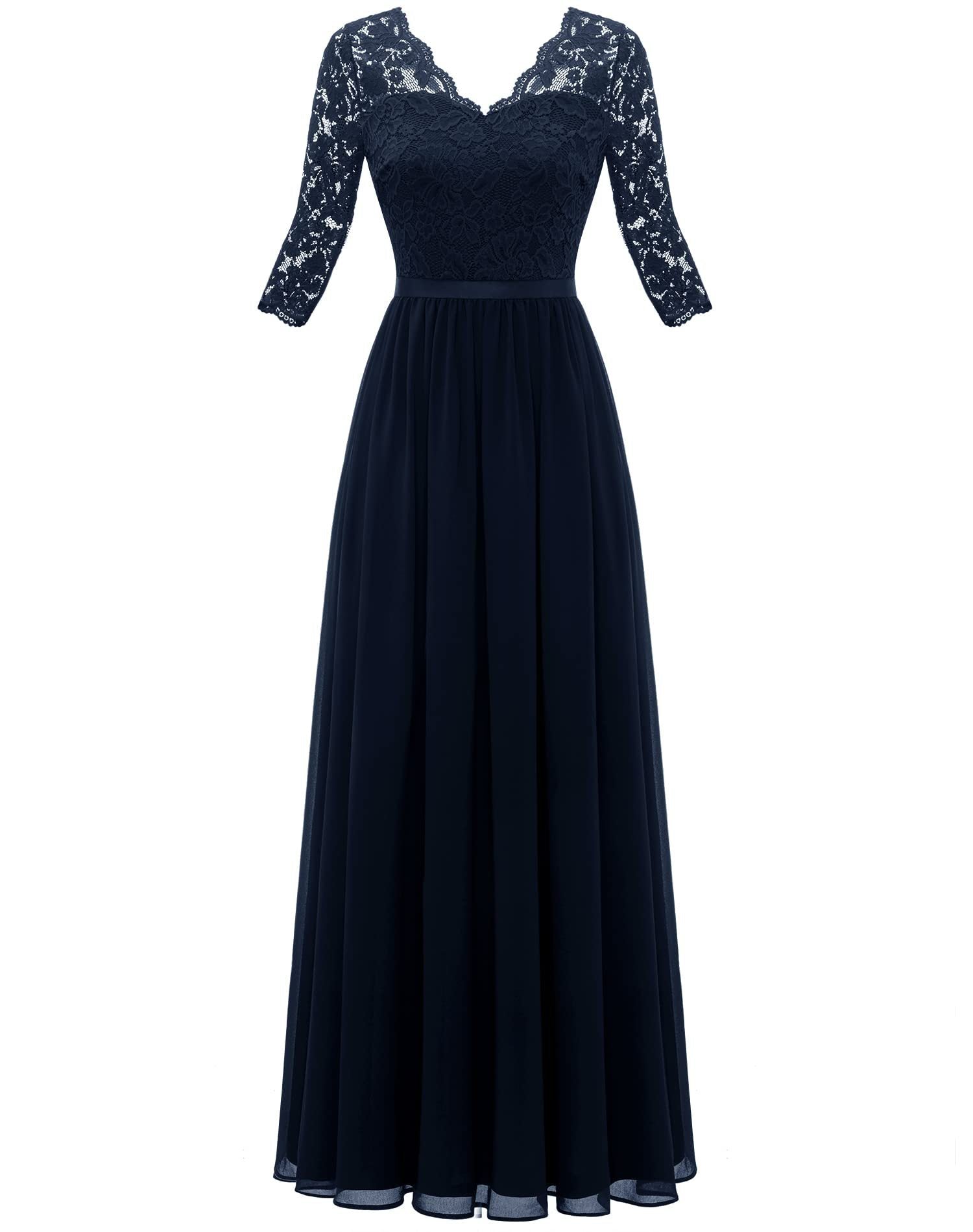 Elegant Lace Patchwork Long Slim Waist Elegant Gown Dress 30