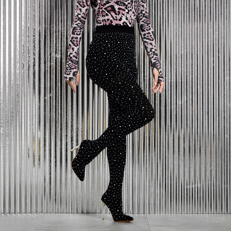 Women Rhinestone High Heel Pointed Trouser Boots 5