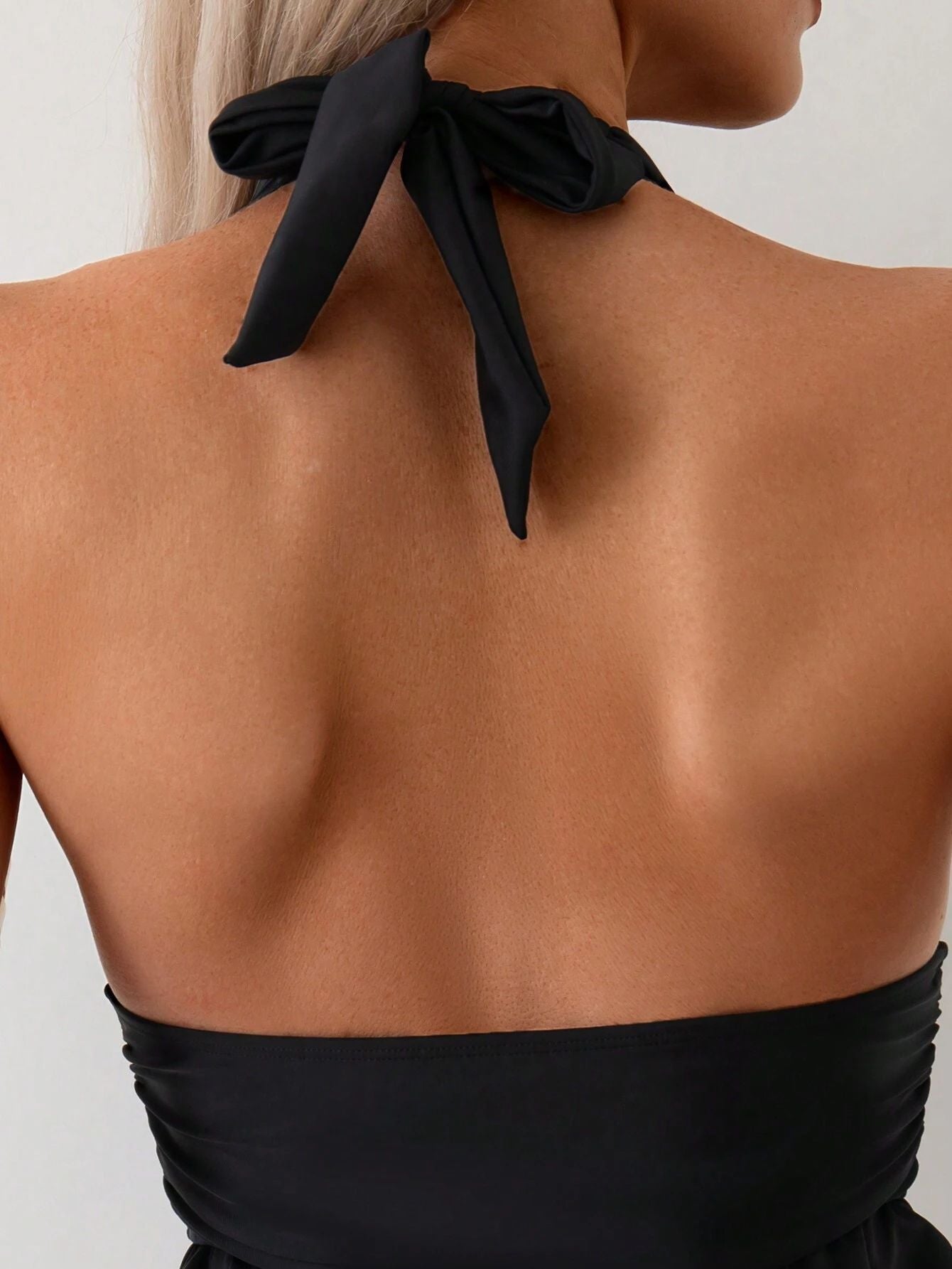 women black pleated sexy halter low back two-piece swimsuit 6