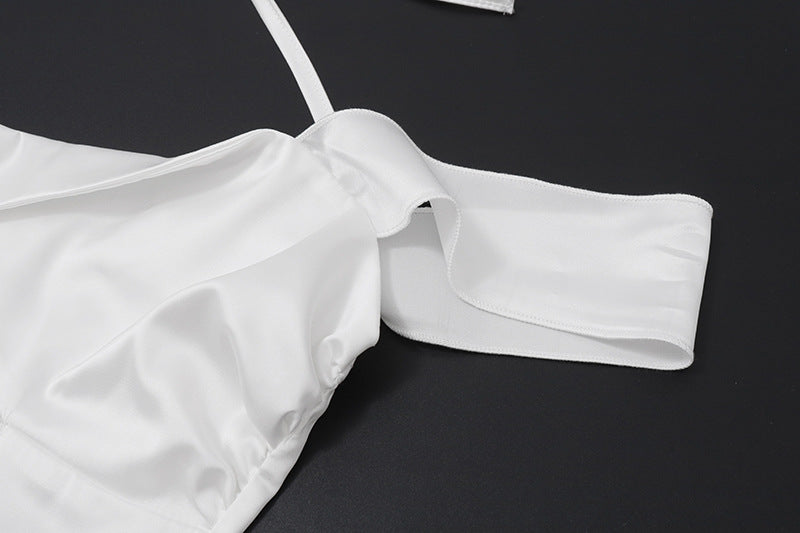 Women summer sexy Off Shoulder strapless Slim Waist solid color a-line dress 11