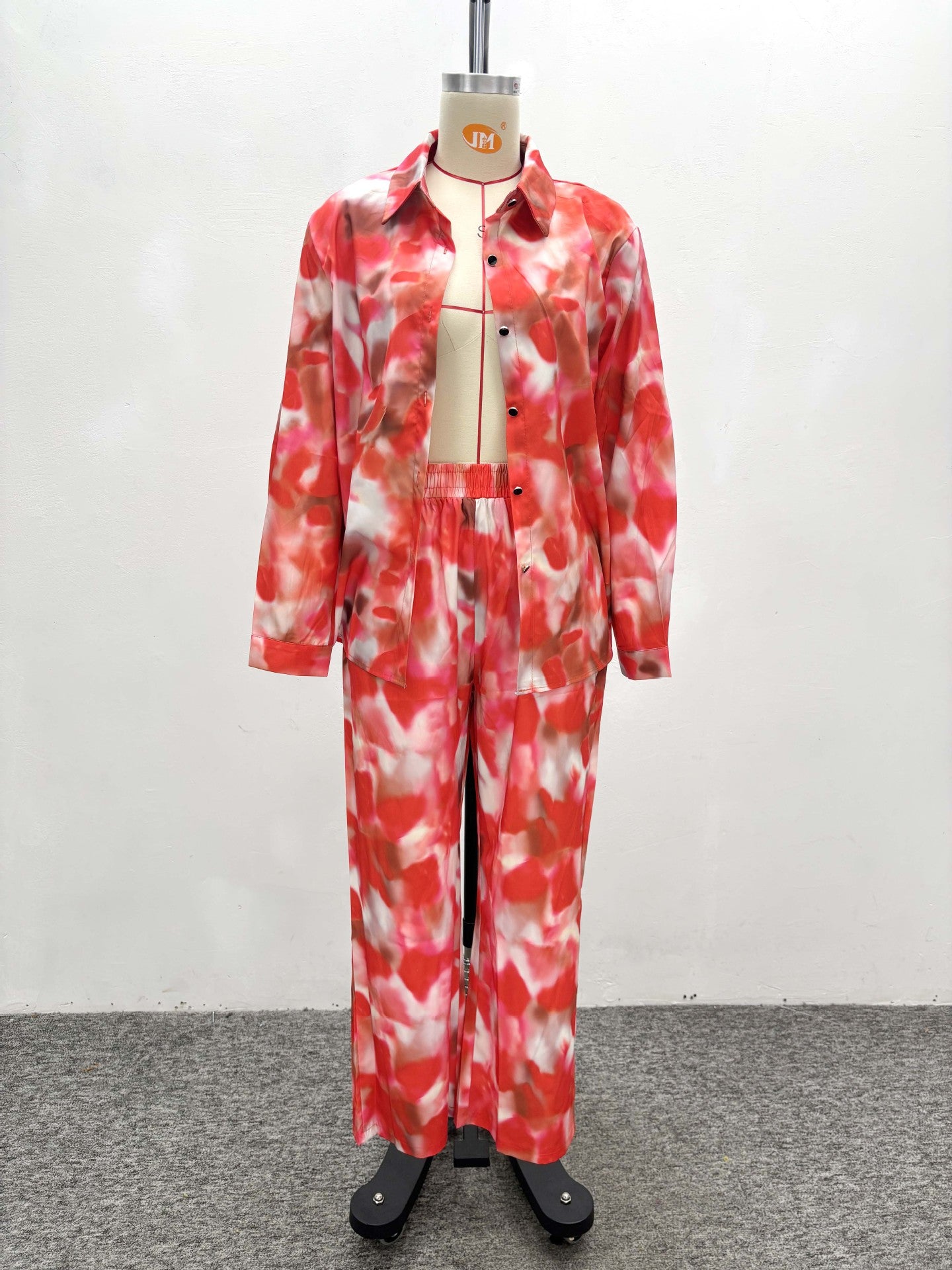 Long-Sleeved Gradient Print Shirt & Wide-Leg Pants African Women's Two-Piece Set 4