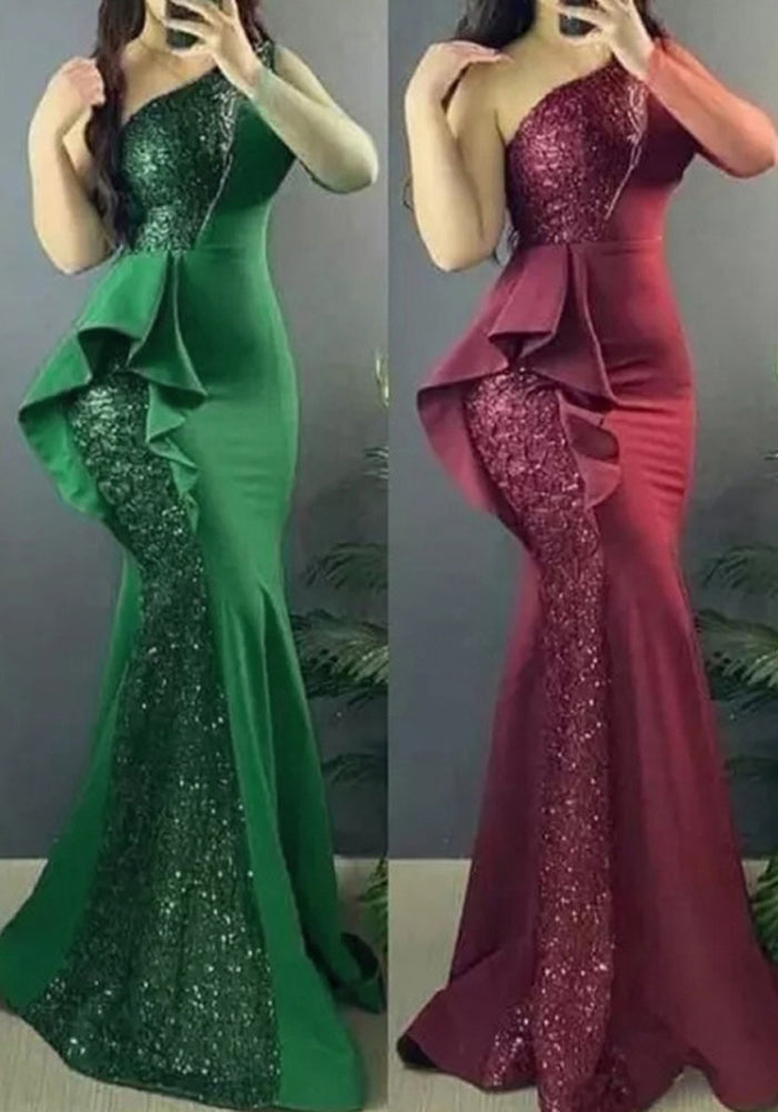 Women One Shoulder Sleeveless Bodycon Dress Evening Dress