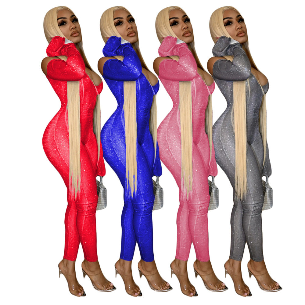 Autumn Winter Women's Tight Fitting Bell Sleeve Jumpsuit 13